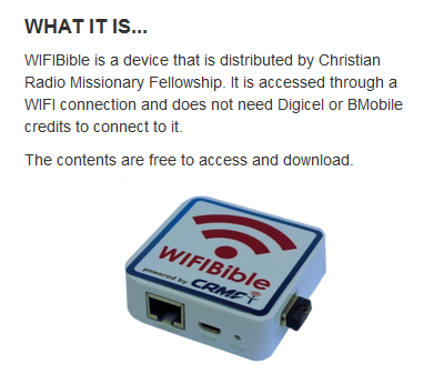 The WI-FIBible Box that CRMF has developed to distribute free Bibles and Bible Apps